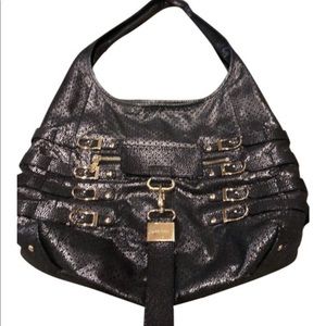 Jimmy Choo Bree Metallic Black Leather Hobo Bag